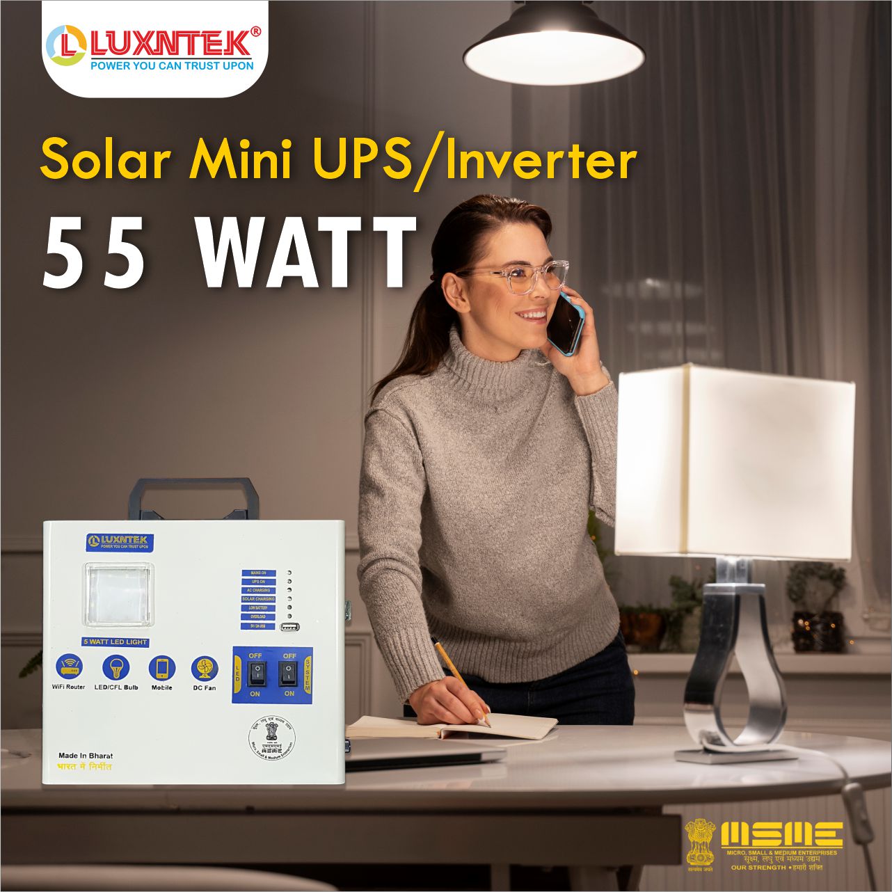 55W solar mini UPS inverter portable home lighting and emergency backup setup