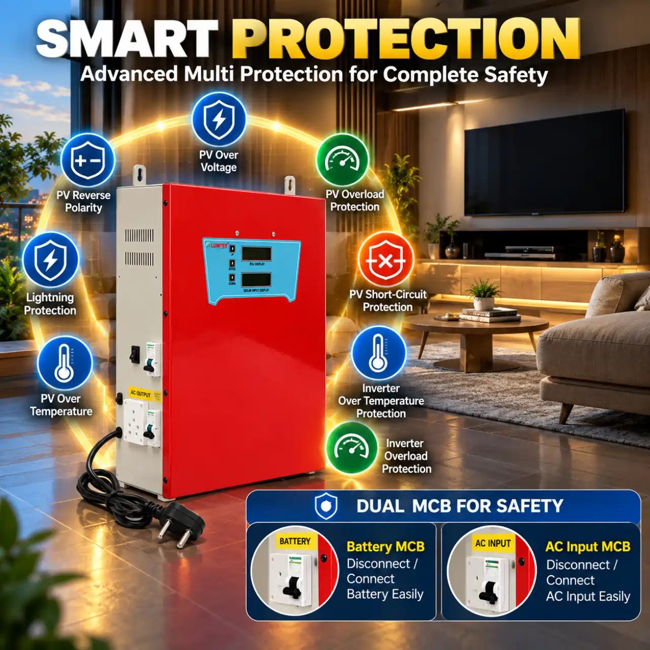 Back details Luxntek Solar MPPT PCU 1kW 12V inverter
