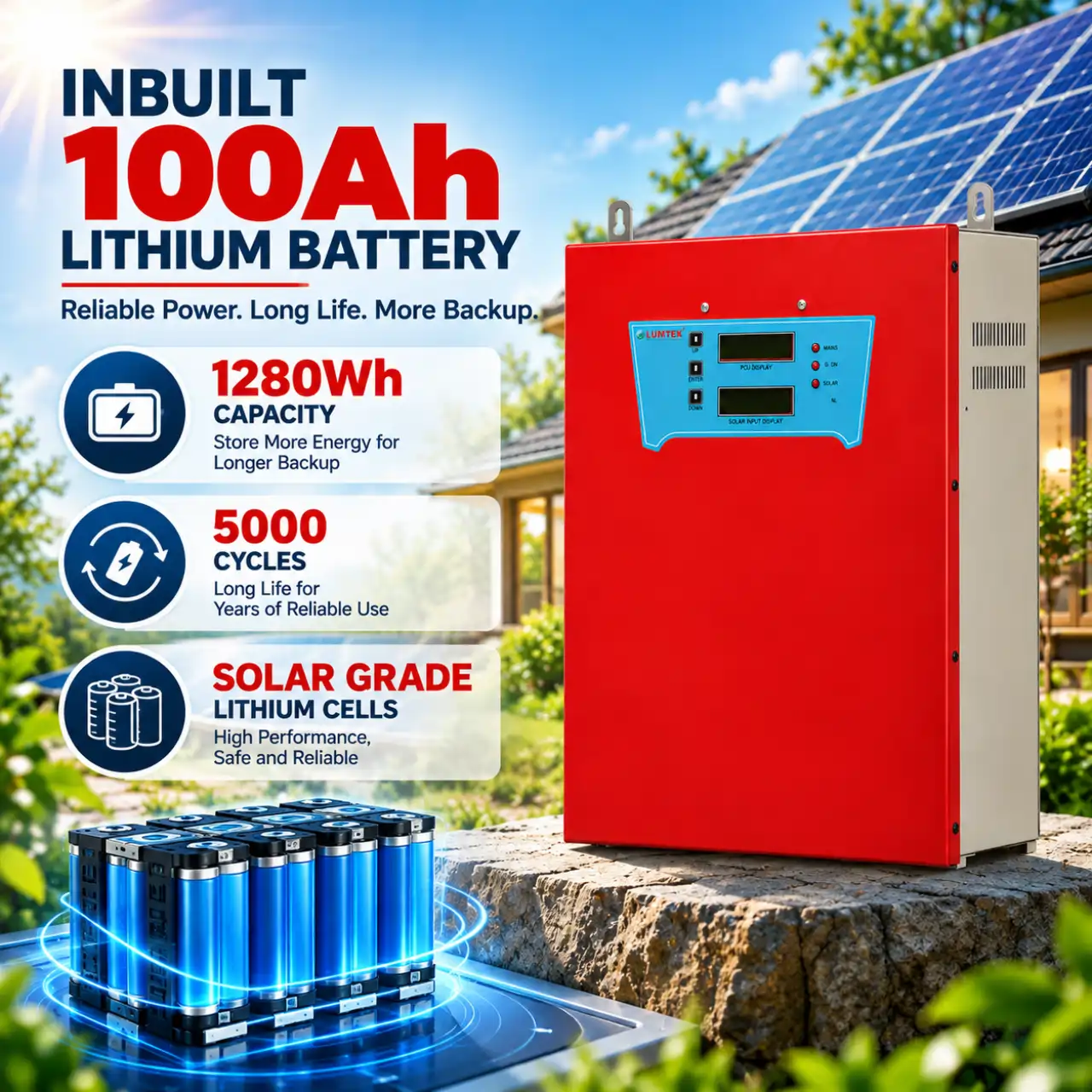 Bottom view Luxntek Solar MPPT PCU 1kW 12V inverter