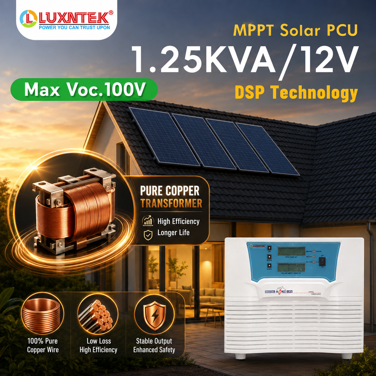 MPPT PCU Solar Inverter 1kW 12V