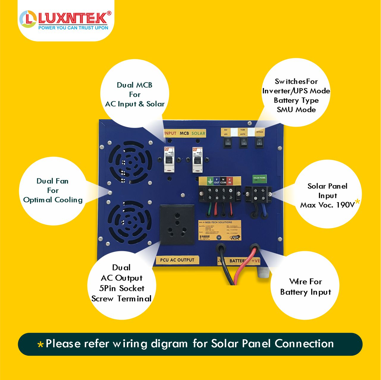 Back details Luxntek Solar MPPT PCU 2kW 24V inverter