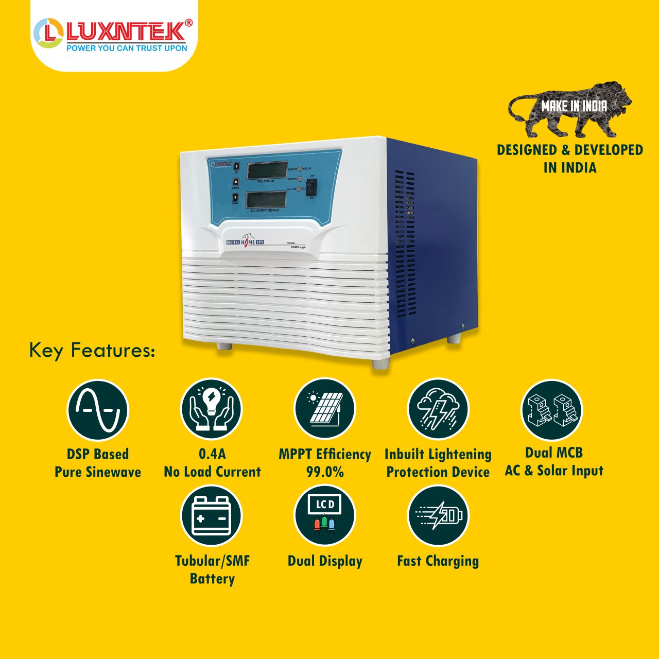 Luxntek Solar MPPT PCU 2kW 24V inverter key features