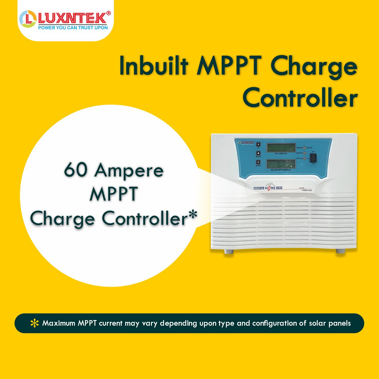 Luxntek Solar MPPT PCU 2kW 24V inverter 60 ampere charge controller