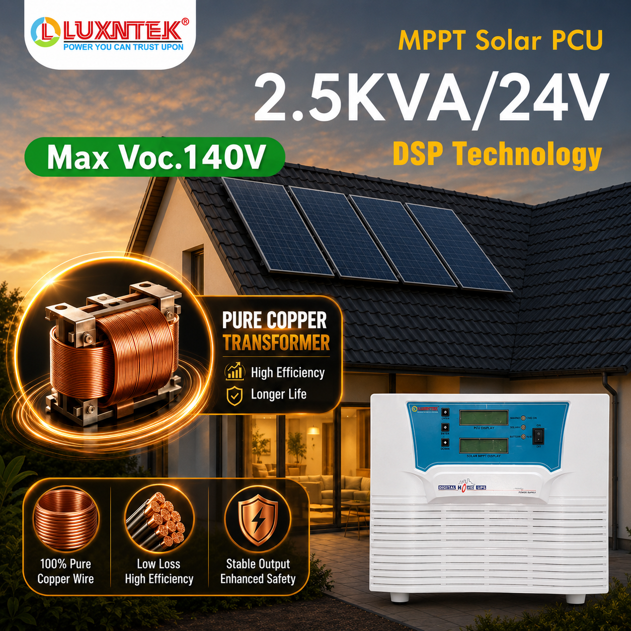 MPPT PCU Solar Inverter 2kW 24V